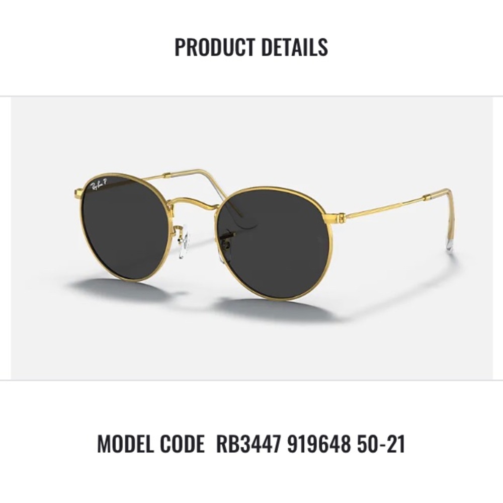 COPY - RayBan Round polished gold Metal / Black Lenses RB3447 unisex sunglasses